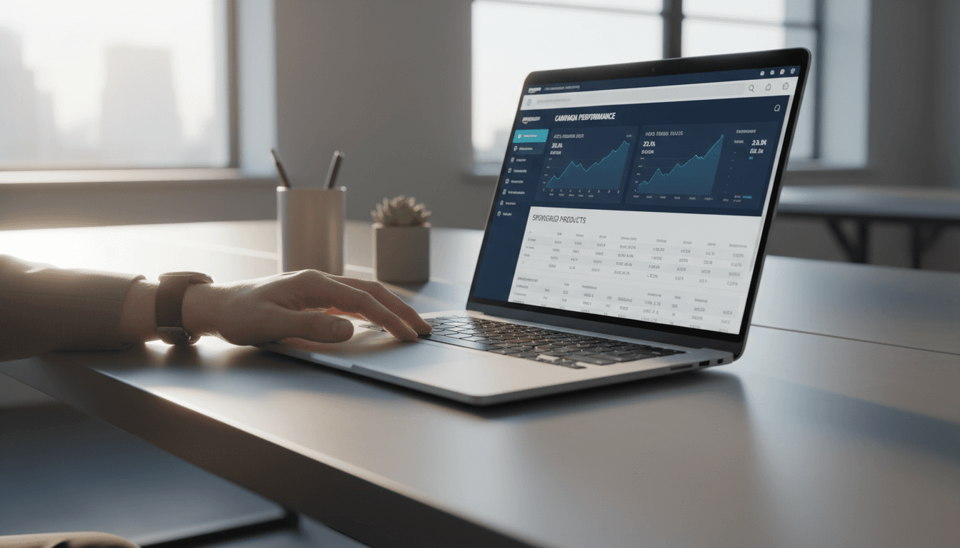 Amazon advertising dashboard showing campaign metrics and PPC performance data